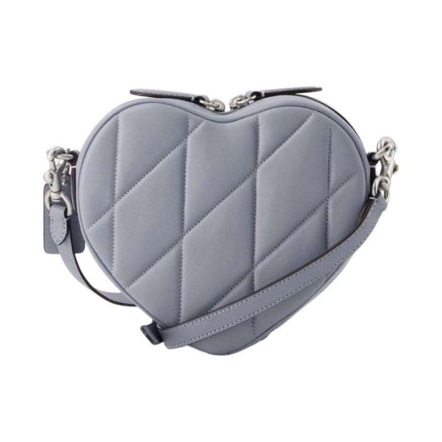 Coach Heart Quilted Leather Crossbody Bag Grey Silver Hardware Daily Party CE725-LHN19