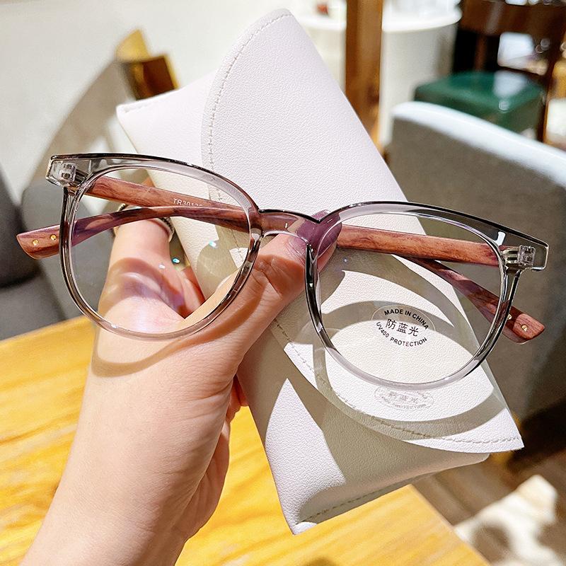 

Vintage TR90 Anti-Blue Light Eyeglasses Women Computer Goggles Optical Spectacle Eyewear Korean Fashion Wood Leg Plain Glasses