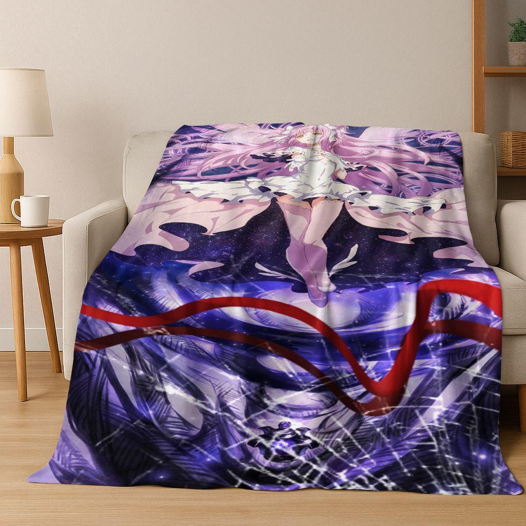 Cartoon Puella Magi Madoka Magica Girl Anime Art Flannel Blanket,Cozy Soft Throw Blanket for Home Bedroom Bed Sofa Cover Kids