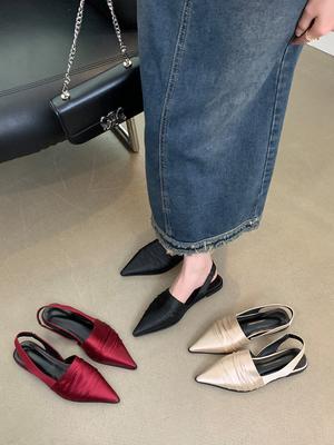 Fashion Pointed Toe Women Sandals Flat Low Heeled Summer Dress Shoes 2024 New Arrivals Casual Back Strap Casual Elegant Mules Sandals
