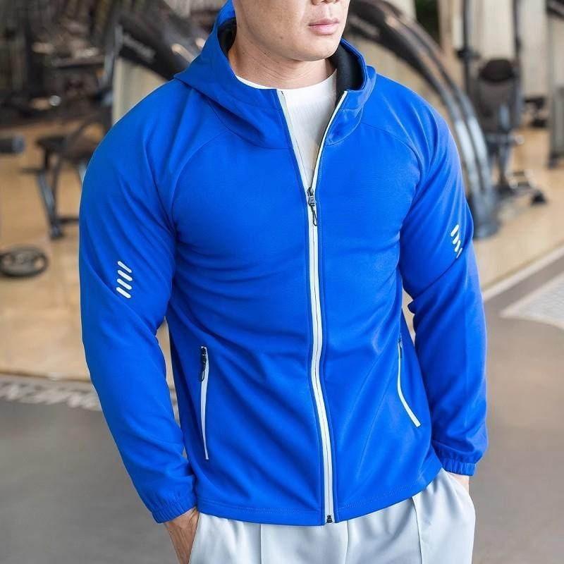 Mens Slim Fit Long Sleeve Hooded Sports Jacket Running Fitness Workout Outerwear