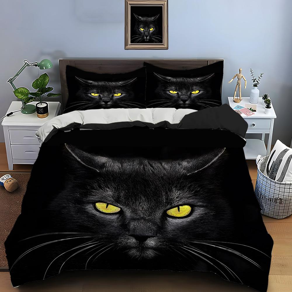 Black Cat Print Bedding Set Duvet Cover 1 Duvet Cover 2 Pillowcases Adult and Kids Bedding Set Luxury Comforter Bedding Sets