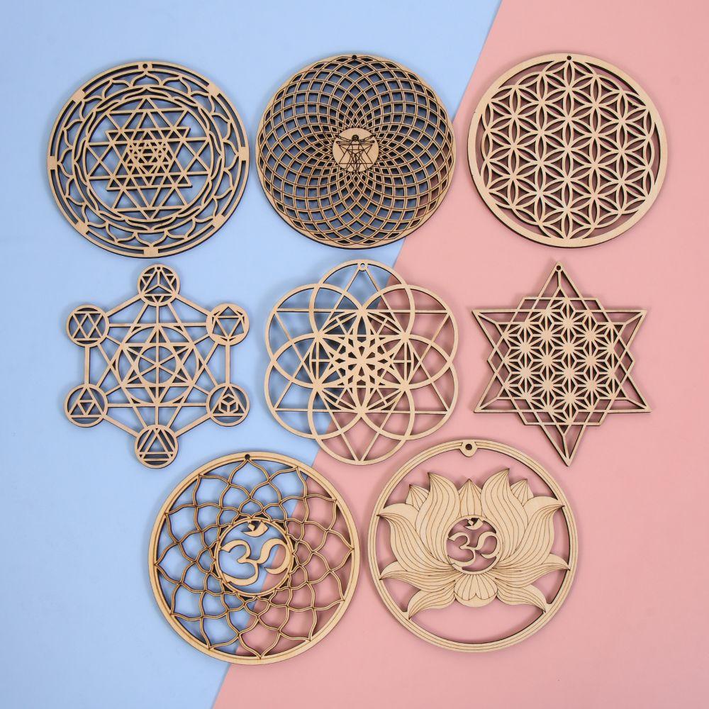 Cut Home Wall Decor Wood Wall Art Home Decor Flower of Life Shape Flower Of Life Energy Mat Wooden Wall Sign Slice Wood Base