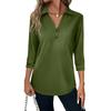 Women's Fashion Casual Lapel Short 3/4 Sleeve Solid Color Shirt Women's V-Neck Button Tops