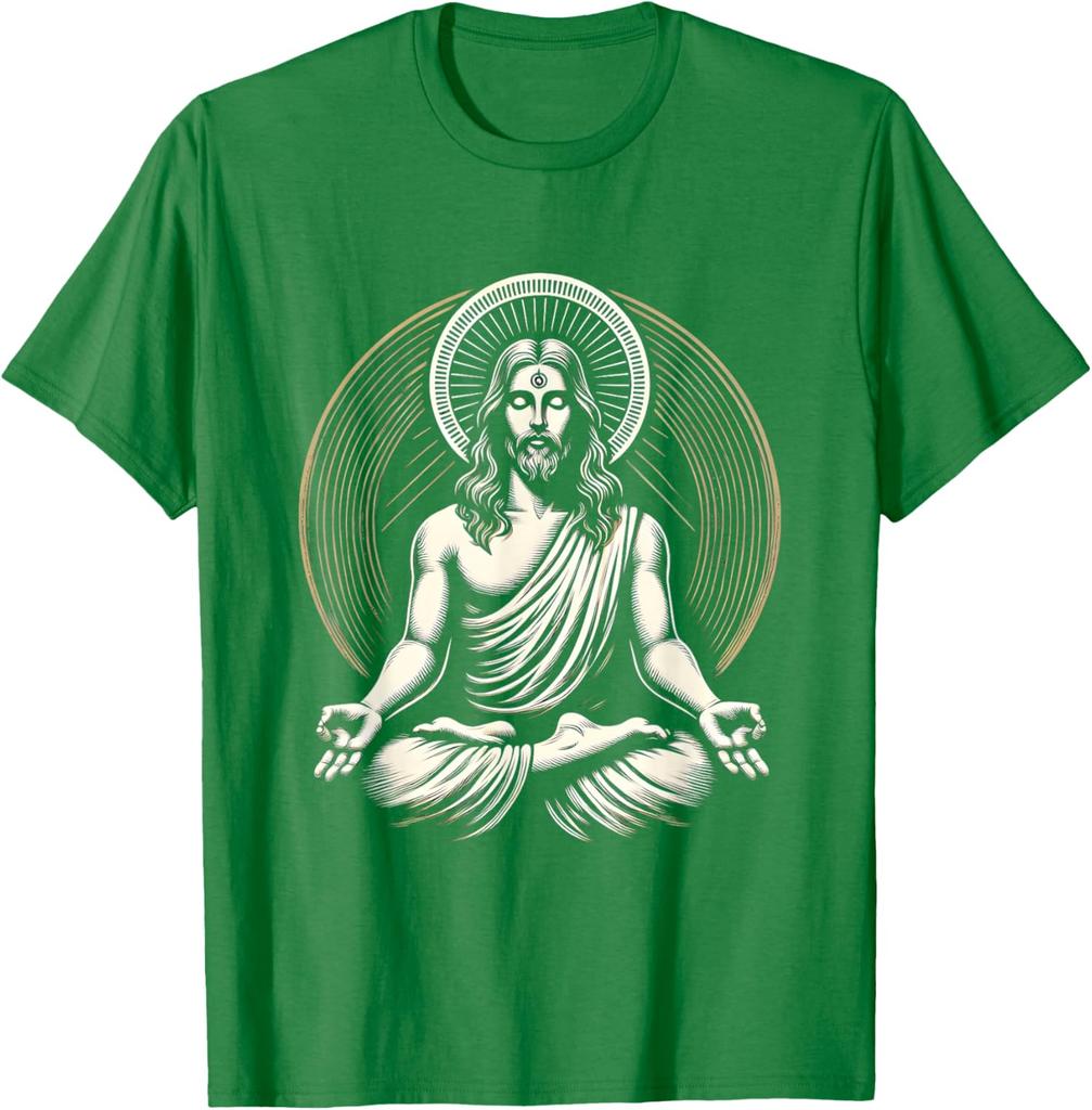 Jesus Meditating Spiritual Zen Graphic Tee Men's Cotton Casual Short Sleeve T-Shirt