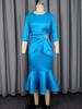 Elegant Plus Size Beaded Waist Mermaid Gown with Mid-Sleeves