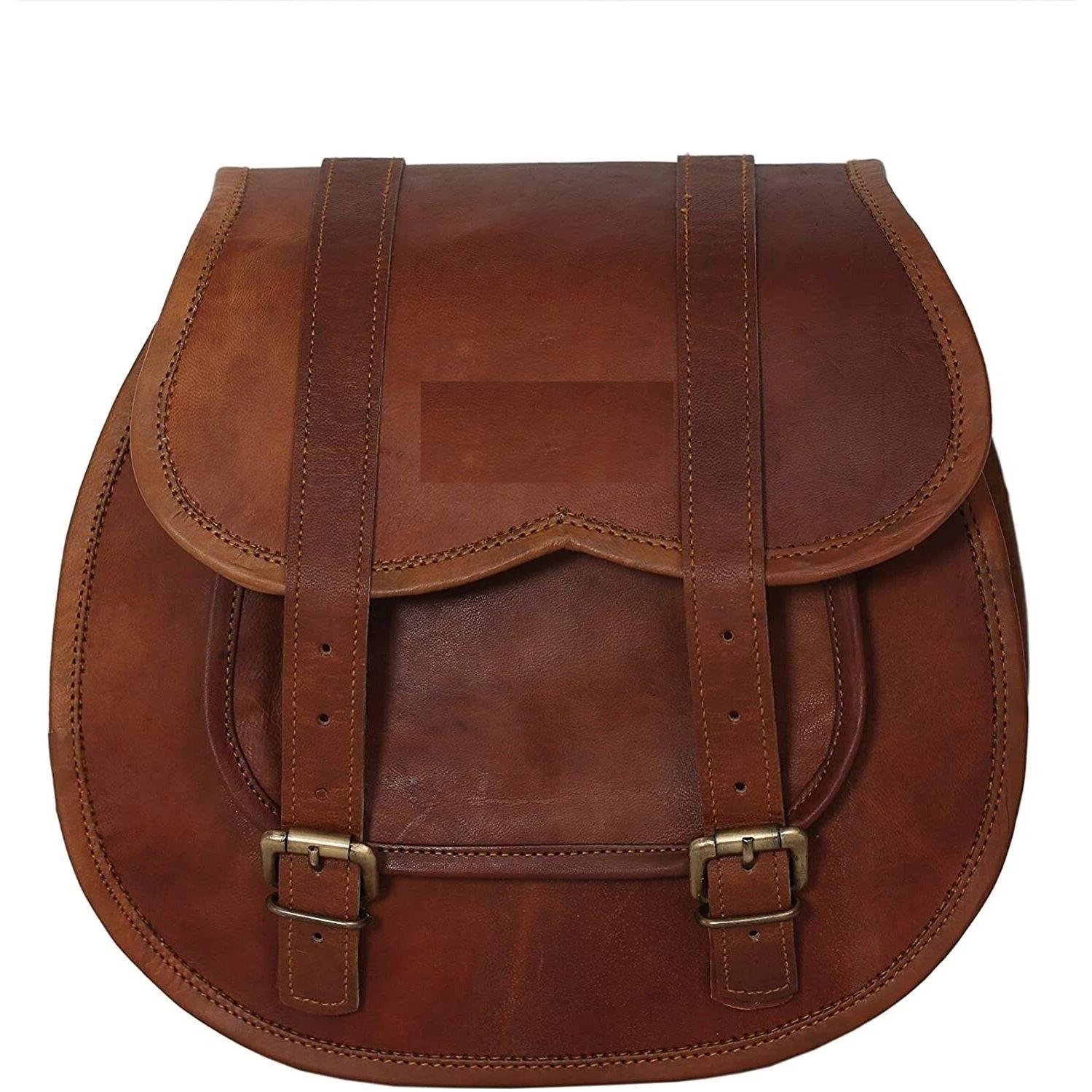 

Saddel Motorcycle Saddle Bag Brown Leather Side Pouch Panniers Real goat 11 x 9 x 4 in