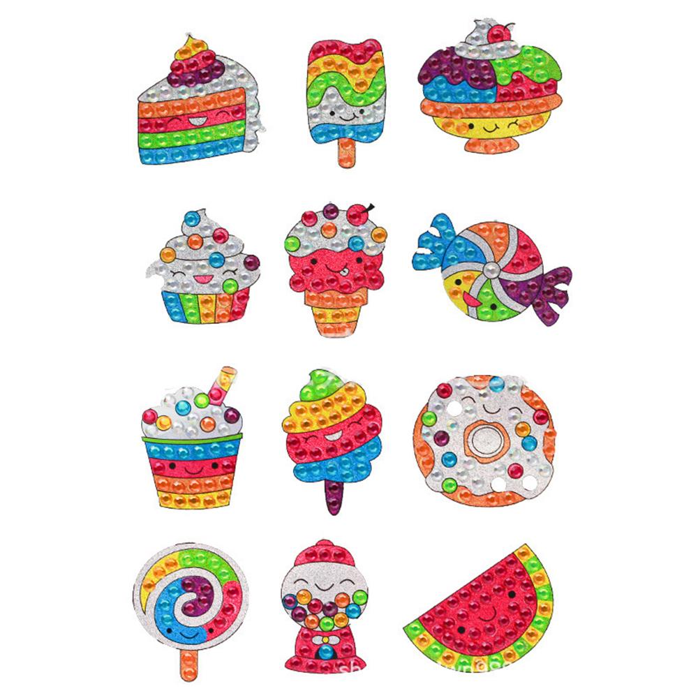 Kids Big Gem Diamond Painting Stickers Kit 12Pcs DIY Stickers Arts Cartoon Animal Diamond Painting by Numbers Arts Children Toys