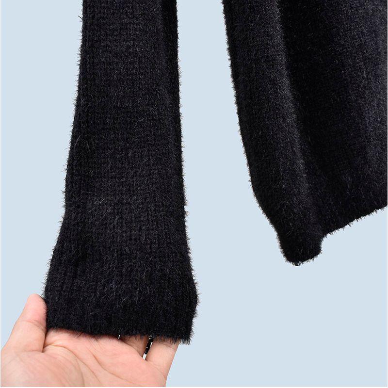 Spring & Fall round Neck Bead Imitation Mink Hair Long Sleeves Easiest for Match Knitting Pure Color Loose and Lazy Style Women's Soft Glutinous Tops