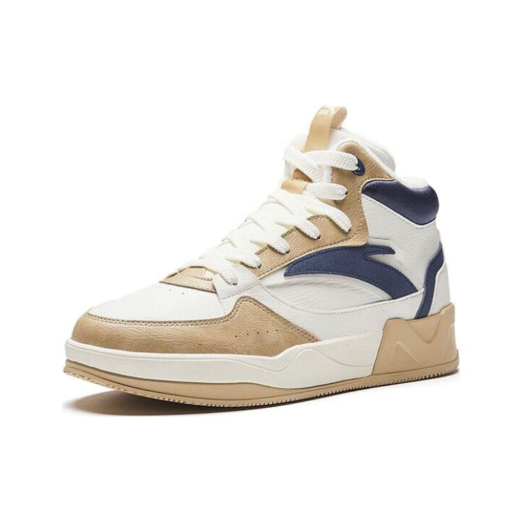 Anta C37 Series Comfortable Non-Slip Wear-Resistant High-Top Skate Shoes Men Skate Shoes White Brown 912348081-2