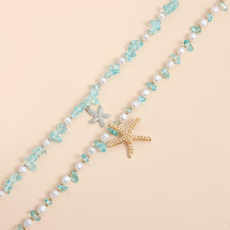 Playful Starfish Drop Necklace Lightweight Alloy Collarbone Chain With Crystal Embellishment For Casual Daily Wear