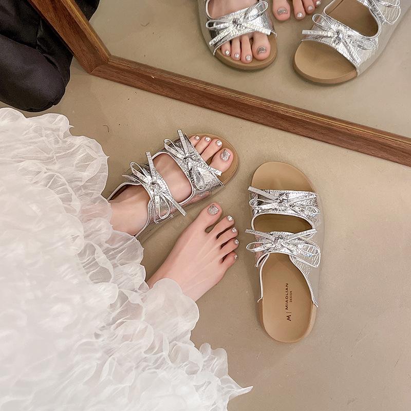 

Vacation wear cool slippers women s 2025 summer new models with skirts versatile bows 35 бежевий