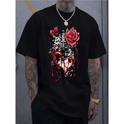 European Sizes Short-Sleeved Casual Sports Shirt for Men Featuring a Stylish 2D Print, Made from Stretchy And Comfortable Material