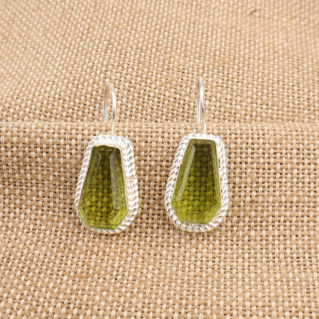 Peridot Stone Sterling Silver Handcrafted Hook Drop Best Sisters Gift Earrings EE-137-7
