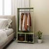 Open Wardrobe On Wheels, Bedroom Wardrobe with Clothes Hanging Rail, 2 Storage Shelves, Mobile Garment Rack for Cloakroom, Hallway, Green