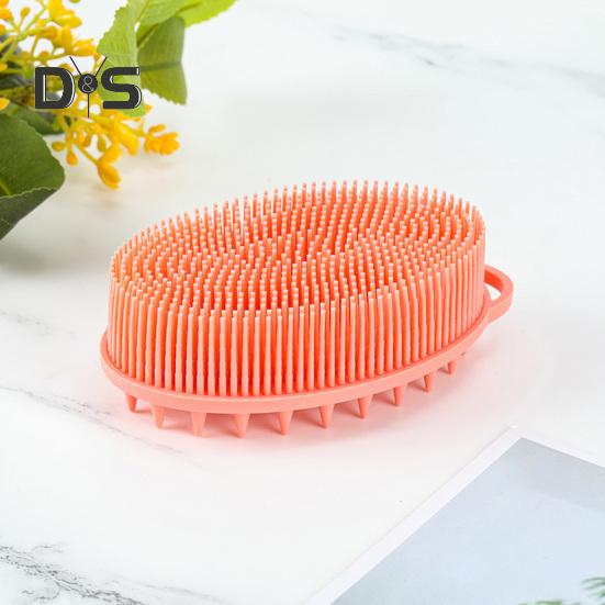 Bath Brush 2 in 1 Design Massage Cleansing Brush for Body And Head Silicone Body Exfoliating Scrubber with Anti-Slip Handle