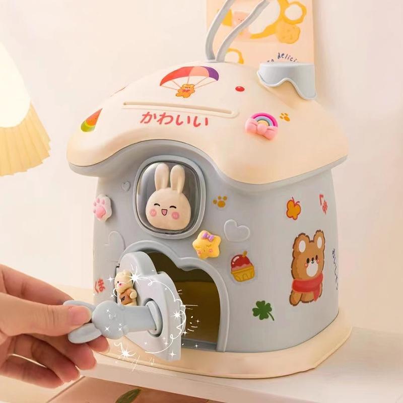 1 Set Children House Coin Holder Piggy Banks Safe Box Bunny Piggy Bank Mysterious Box Room Decor Cash Savings Bills Moneybox