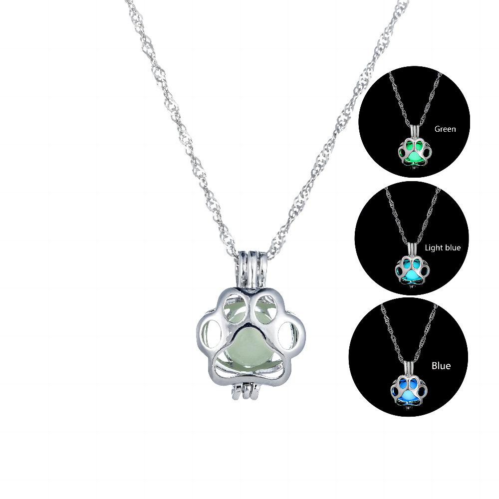 Halloween Luminous Necklace Female Pendant, Alloy Fluorescent Dog Footprint Necklace