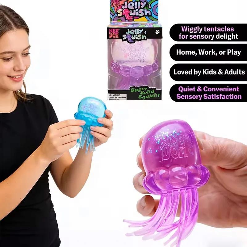 New Trending Jellyfish & Cube Squish Toy, Soft Jelly Squeeze Stress Relief Fidget Toy, Sensory Needoh For Kids & Adults