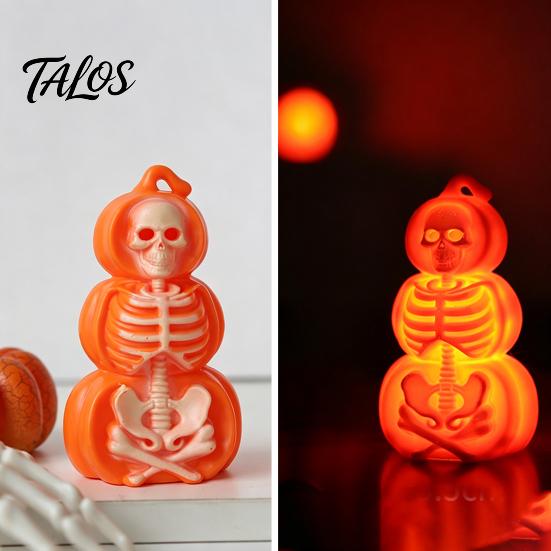 Halloween Craft Activity Supplies Pumpkin Lantern, Spooky Lighted Skeleton Statue, Resin Indoor Outdoor Festival Decor for Porch Table Window