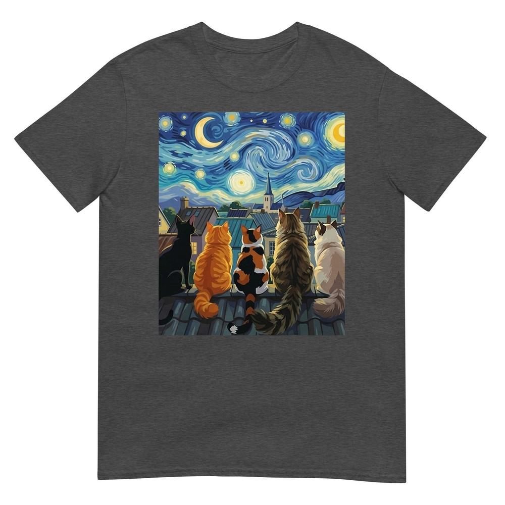 Funny Cat StarryNight Van Gogh Cats Rooftop Scene Feline TShirt