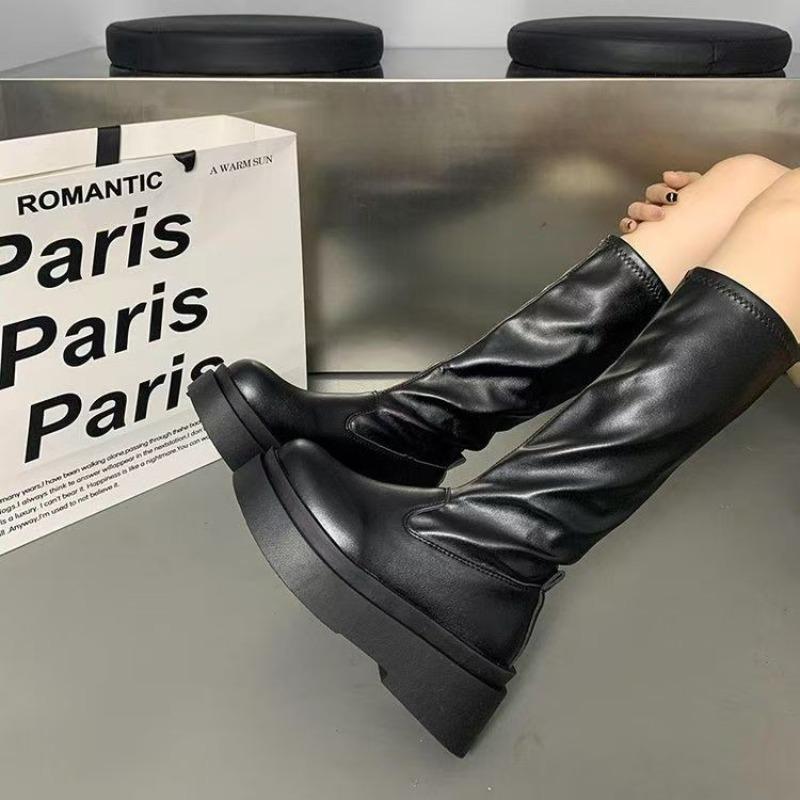 Women High Boots Flats Platform Shoes Elegant 2025 Trend New Winter Knee High Knight's Boots Dress Party Woman Botas