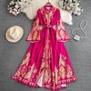 Abito lungo da donna con stampa vintage da palazzo, primavera e autunno, abiti larghi monopetto, lunghi abiti da sera