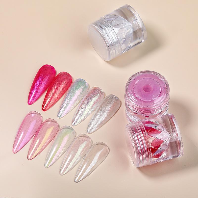 Super Glitter Pearlescent Nail Powder, Pearlescent Magic Shell Cloud Brocade Powder, Neon Pearlescent Glitter Color Platinum Powder