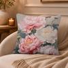 Peony Cushion Cover Anti-dustmite Pillowcase Invisible Zipper Silky Short Plush Sofa Cushion Cover