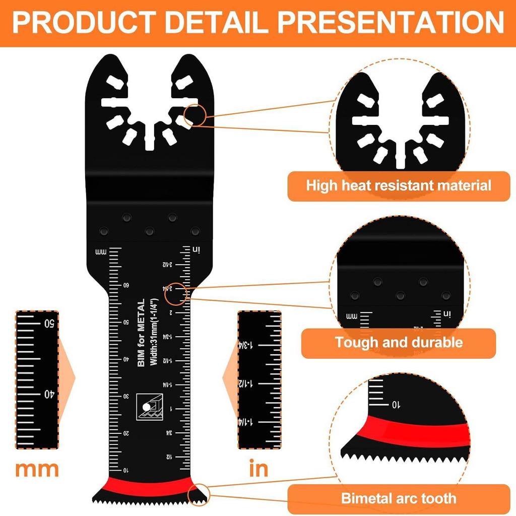 20-Piece Universal Oscillating Tool Blade Set: Bi-Metal, Super Long Arc Teeth for Cutting Wood & Metal.