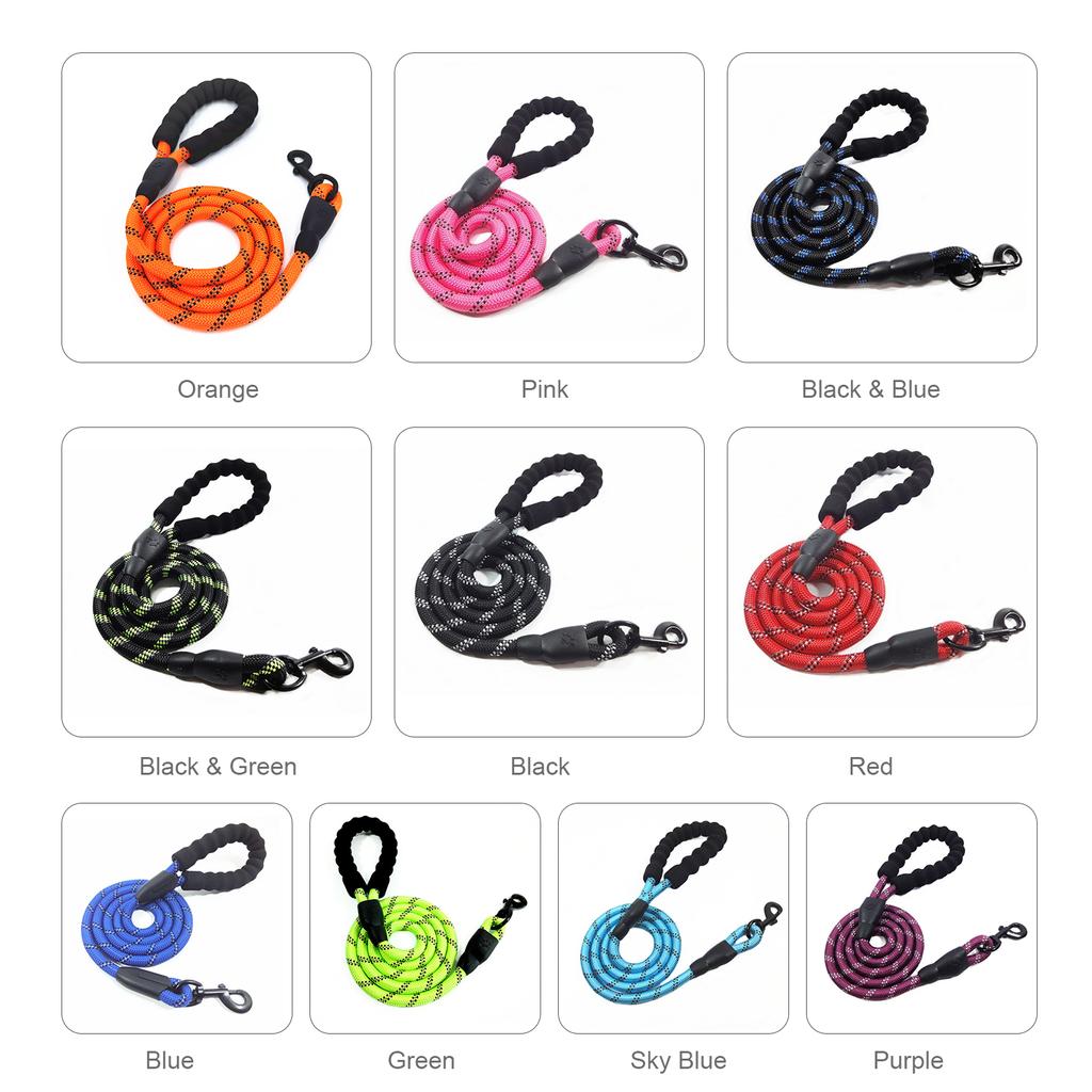 5ft Reflective Dog Leash Strong Dog Leash with Comfortable Padded Handle Traction Rolled Dog Leads Anti-Slip Handle Dog Leash Rope for Large