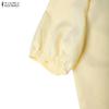 ZANZEA Blusa feminina casual gola redonda cor sólida verão manga curta