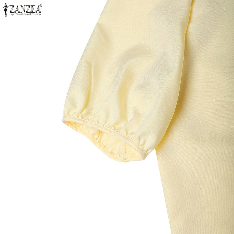 ZANZEA Blusa feminina casual gola redonda cor sólida verão manga curta