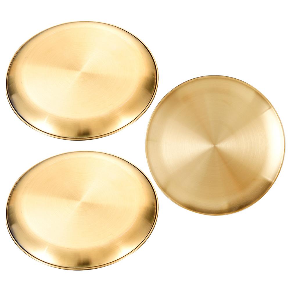 3 Pcs Plate Korean Style Dish Stainless Steel Kitchenware Vintage Nut Round Gold Dinner