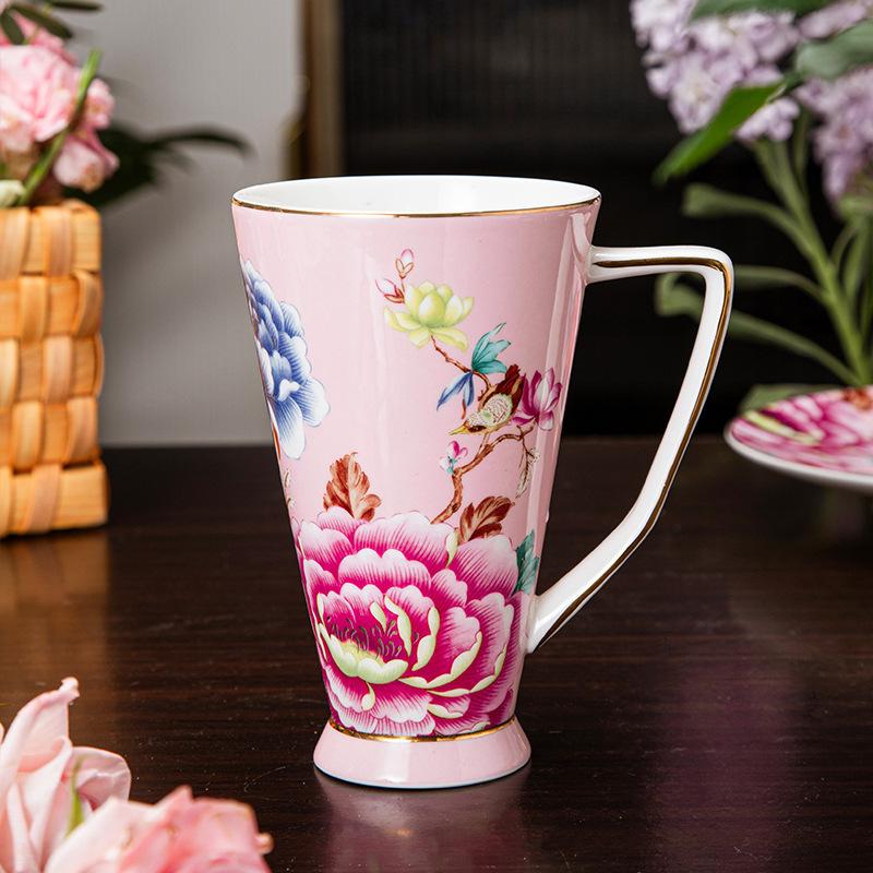 Fortschrittlicher Knochenchina Wasserbecher Große Kapazität Blumenteetasse Teetasse Kreativ Haushalts Keramik Bürobecher