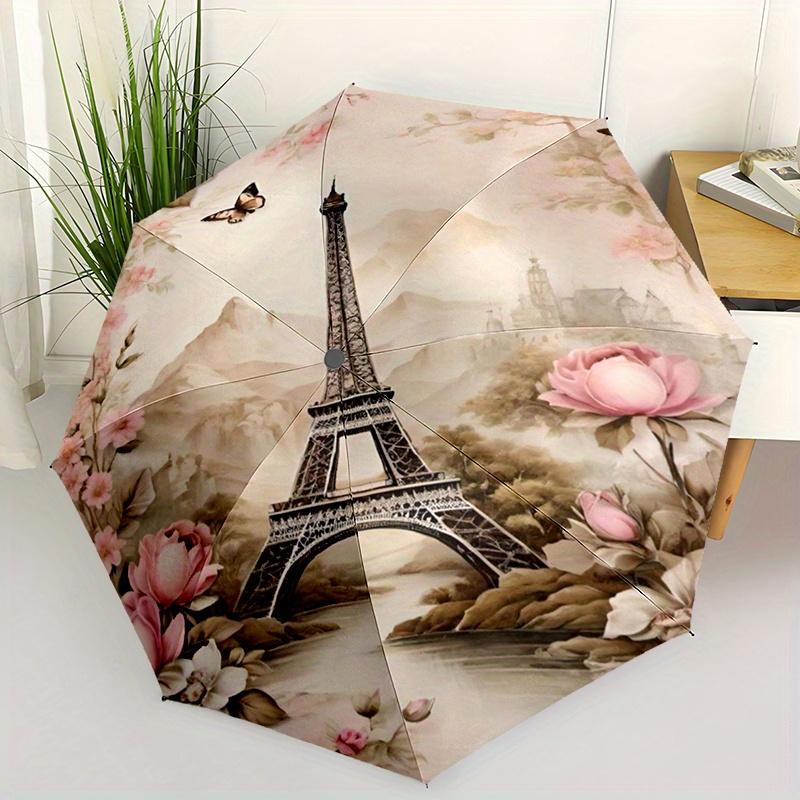 Eiffel Tower Romance Automatic Folding Umbrella Compact Lightweight For Outdoor Adventurest139