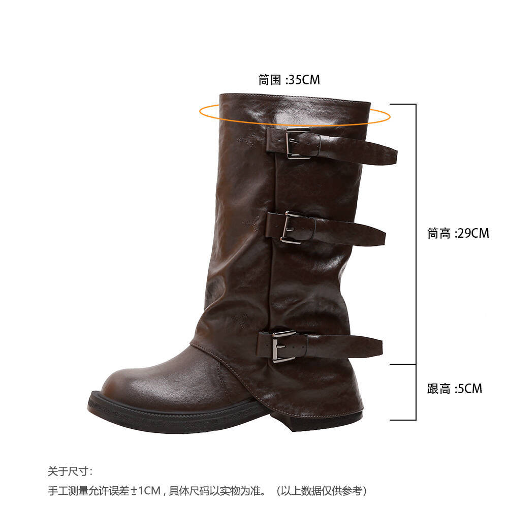 

Thick-soled belt buckle western boots women s 2025 new versatile mopping boots pleated stacking boots medium and long tube boots 40