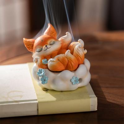 Incensário Decoração Raposa de Nove Caudas Estilo Chinês Raposa Vintage Resina
