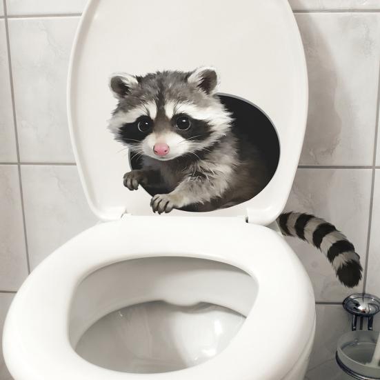 Yousheng Creative 3D Peeking Raccoon Toilet Stickers, Self-Adhesive Toilet Seat Sticker, Waterproof PVC Water Tank Sticker, Peel And Stick Raccoon