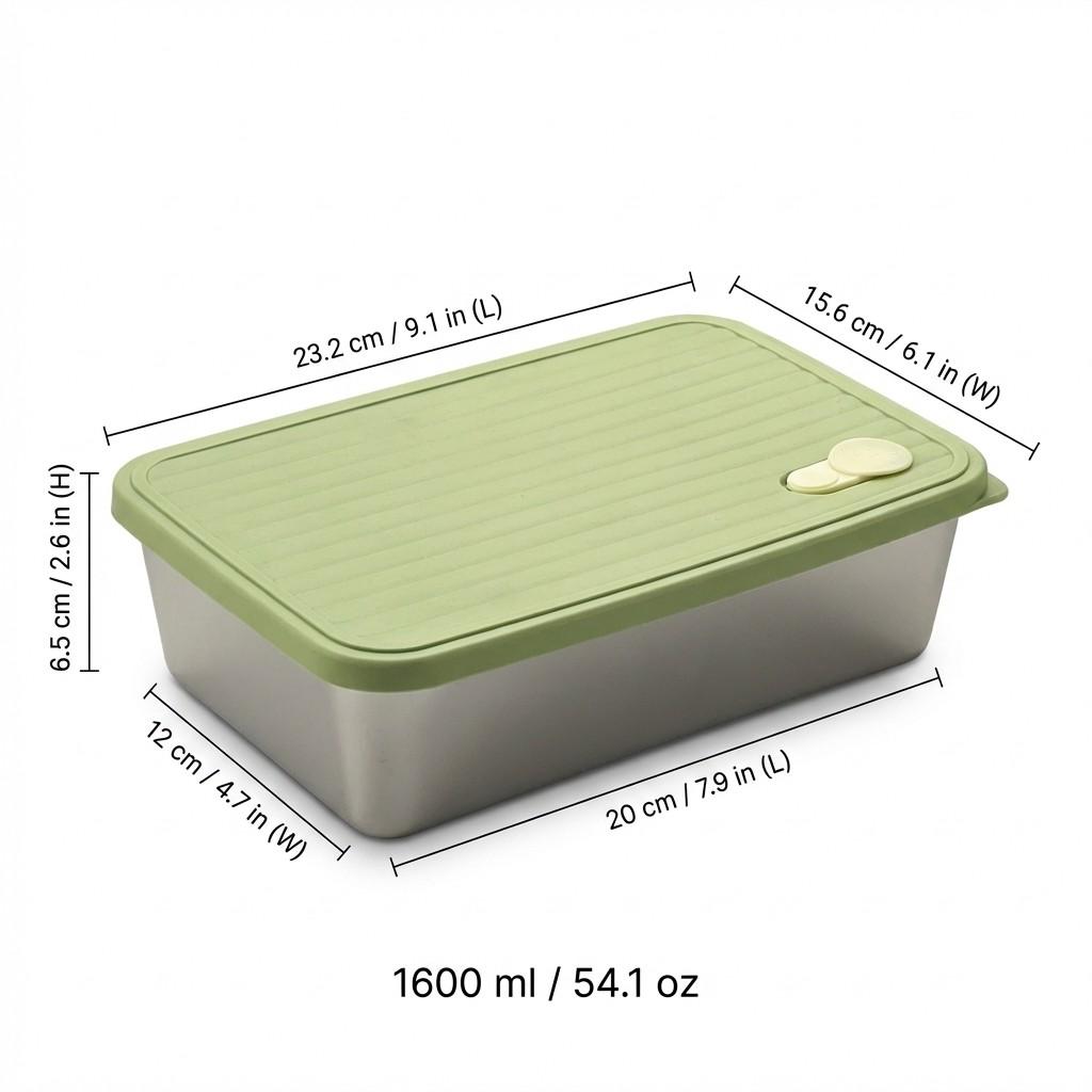 Stackable Fruit,Vegetable,Meat Food Container Durable Sealed 304 Stainless Steel Fresh-keeping Box Refrigerator&Microwave Safe