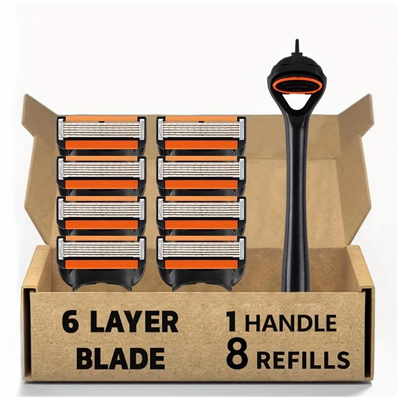 Herren-Rasierer mit sechs langlebigen Klingen und tragbarem Edelstahl-Rasiererset.