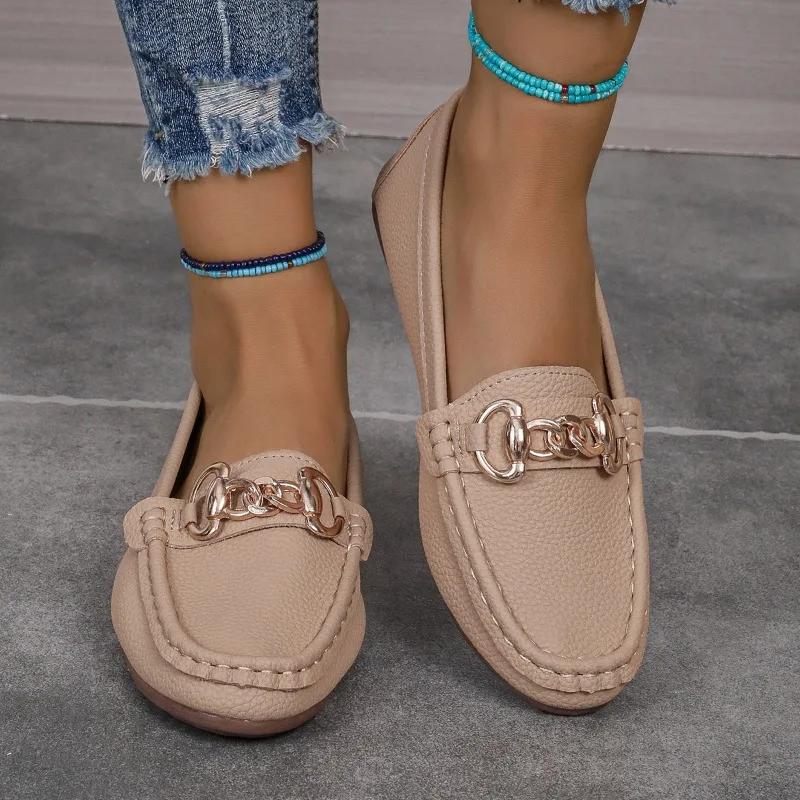 Fashion Women's Shoes 2024 Hot Sale Shallow Women's Flats Fashion Metal Decoration Daily Flats Women High New Plus Size Flat Low Heels