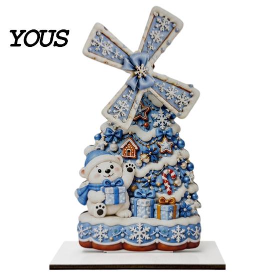 Handmade Christmas Atmosphere Props Windmill Wooden Ornament, Decorative Craft with Rotating Indoor Winter Holiday Display Blades, Figurine