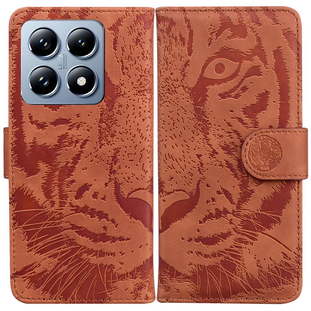 For Xiaomi 14T Case Tiger Imprint Leather Wallet Phone Cover