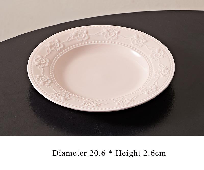 French Relief Cream Wind Ceramic Dish Household 8 Inch Underglazed Colour Exquisite Kitchen Tableware Beautiful Food Plates