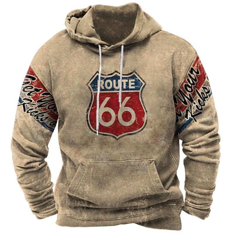 Vintage Hoodie Route 66 3d Moto Print Hoodies Fashion Hoodies Streetwear Casual Jacket Sweatshirts For Men Oversize Sweatshirt
