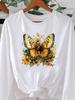 (Asian Size) butterfly flower cute Graphic Tee o-neck Print T Shirt Casual Clothing Women autumn winter spring Fashion Top Long Sleeve T-shirts