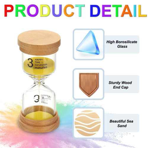 PATIKIL 3-Minute Hourglass, Wooden and High Borosilicate Glass Hourglass, Yellow