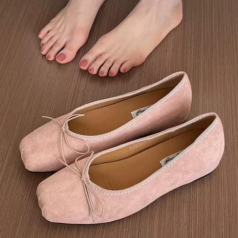 Women Ballet Flats Shoes Shallow Bow Suede Soft Loafers Shoes Luxury Sport Sandals 2025 Autumn New Dress Chaussure Femme