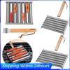 Stainless Steel Hotdog Roller Grill with Extra Long Wood Handle Hot Dog Griller Sausage Corn Roller For BBQ Kitchen Accessories